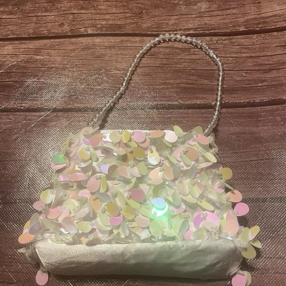 Girls Toby NYC Mini White Sequin Purse Bag Tote